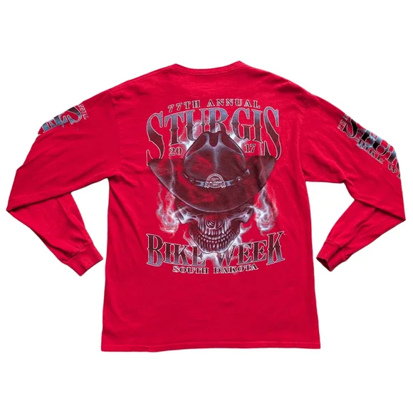 Sturgis Red 2017 77th Annual Bike Week South Dakota Long Sleeve Shirt Size Large - Picture 1 of 9